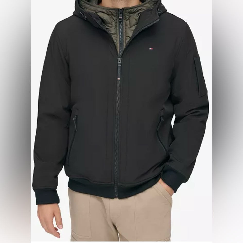 Host Pick Tommy Hilfiger Men’s Hoodie Bomber Combo Jacket. Heather gray. Size M